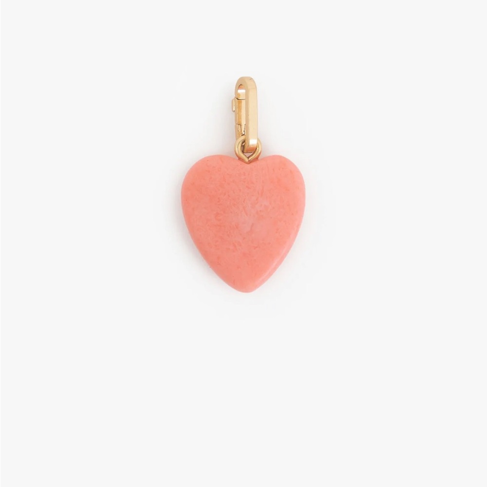 Coral Pink Heart Charm Pendant with Gold Bail